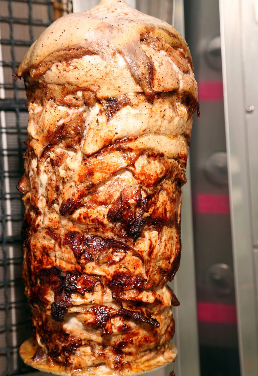 Juicy chicken shawarma roasting at Shawarma Shack